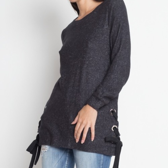 SOLD OUT! Gigi Pullover Side Lace-Up Sweatshirt - Picture 3 of 5